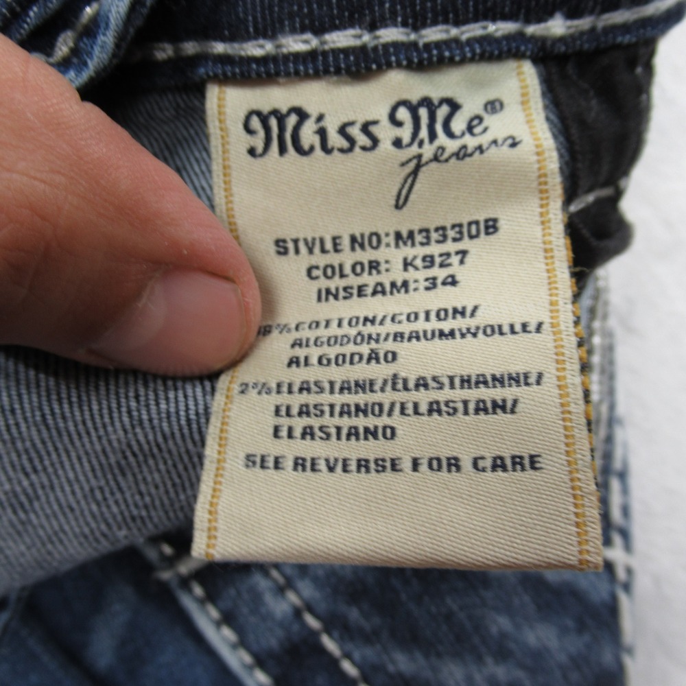 Miss Me Jeans Womens 26 Dark Wash Embellished Hemmed Whisker Chloe Bootcut 28x30 - Picture 13 of 16